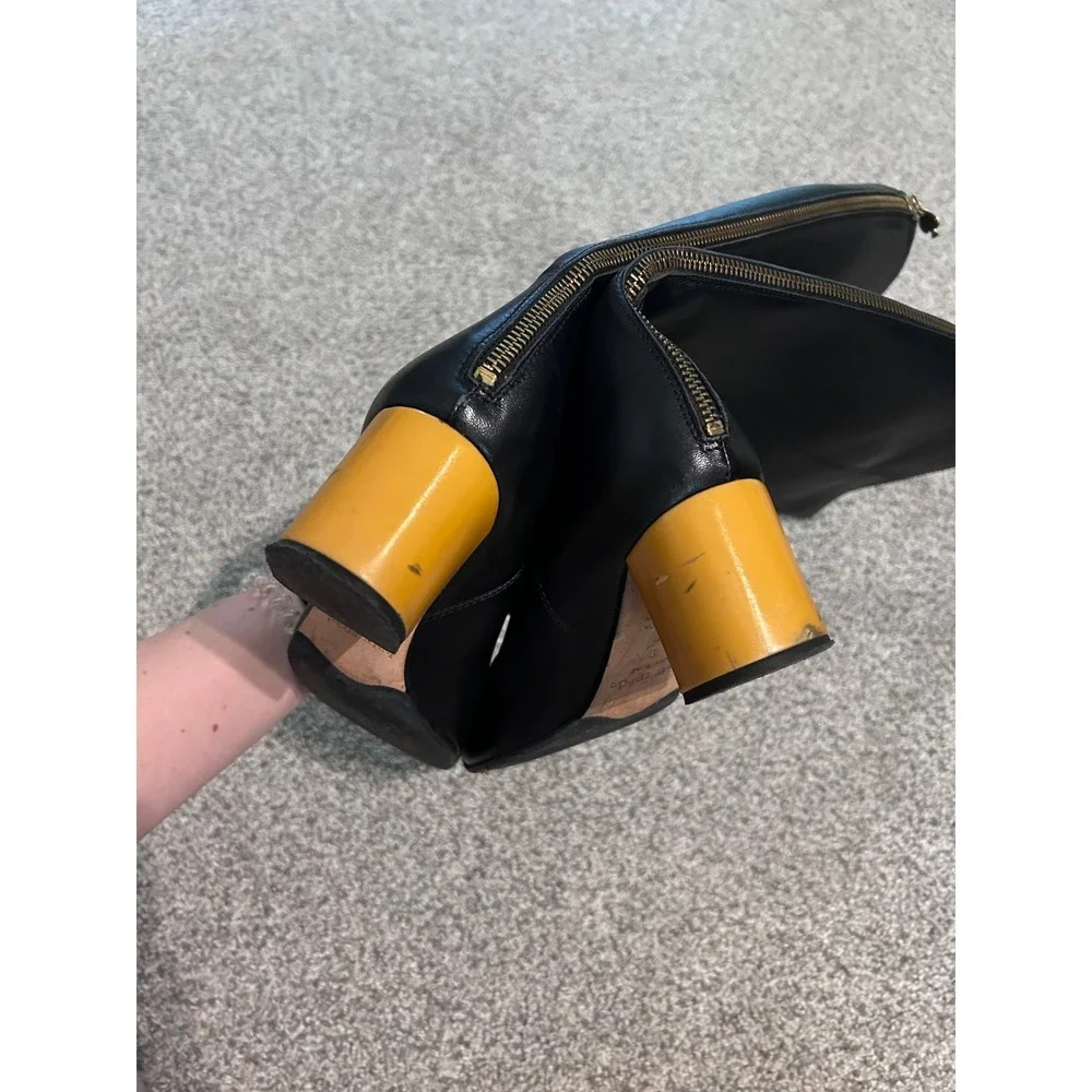 Kate Spade New York‎ Black Leather Knee High Boots Block Heel Zip Back